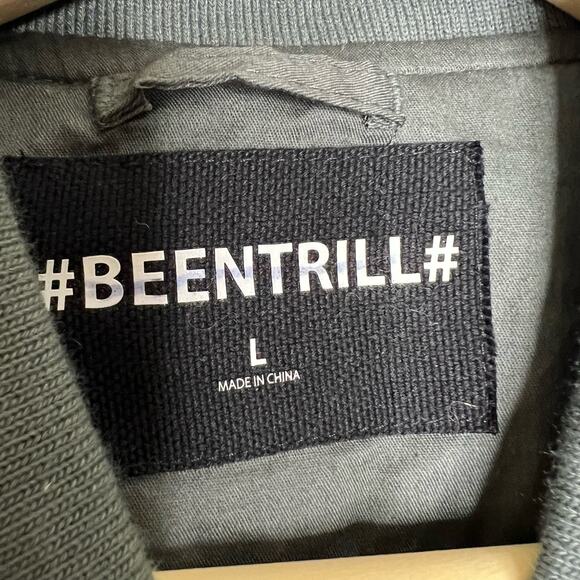 BeenTrill Bomber Flight Jacket Large Mens Insulated Patch Full Zip Outdoor Gray - Picture 9 of 11